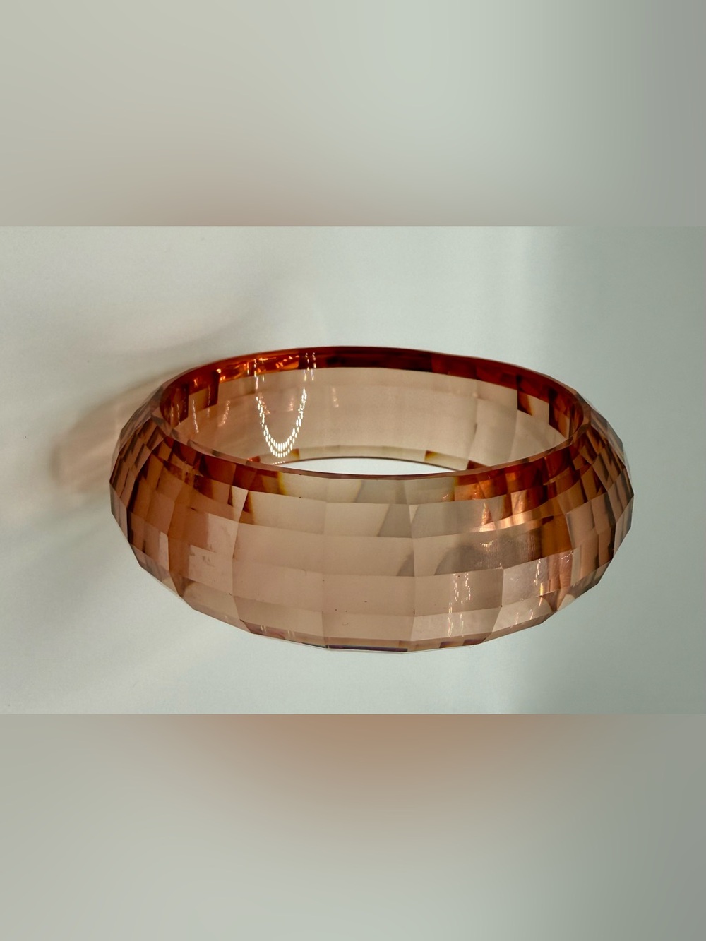 Vintage Lucite Faceted Chunky Bangle Bracelet • Translucent Peach Champagne •
